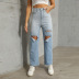 Loose Washed Gradient High Waist Ripped Jeans NSQY92667