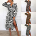 V-Neck Leopard Print Long-Sleeved Chiffon Dress NSLGY92944