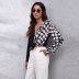 Black houndstooth stitching long-sleeved lapel polyester design basic blouse NSGBS93011