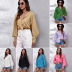 Solid Color Lantern Sleeve Lapel Chiffon Casual Blouse NSGBS93013
