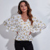 autumn lantern sleeve v-neck plaid printing top nihaostyles wholesale clothing NSGBS93018