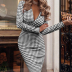 long-sleeved V-neck wrapped chest printed dress nihaostyles wholesale clothing NSJC93464