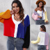 long-sleeved v-neck contrast color short knitted sweater cardigan nihaostyles wholesale clothing NSGBS93163