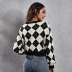 retro long-sleeved v-neck diamond knitted sweater cardigan nihaostyles wholesale clothing NSGBS93170
