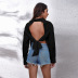 Solid Color Long-Sleeved Lapel Backless Polyester Lace-Up Blouse NSGBS93436