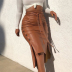 Pu Leather High-Waist Package Hip Slit Skirt NSJC94056