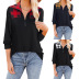 stitching zipper long-sleeved casual T-shirt nihaostyles wholesale clothes NSLZ93619