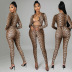 tight leopard print long-sleeved jumpsuit nihaostyles wholesale clothes NSZH93641