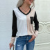 autumn Long Sleeve V-neck color matching Loose T-shirt nihaostyles wholesale clothing NSDMB93676