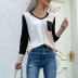 autumn Long Sleeve V-neck color matching Loose T-shirt nihaostyles wholesale clothing NSDMB93676