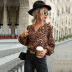 spring long-sleeved v-neck leopard print chiffon t-shirt nihaostyles wholesale clothing NSDMB93680