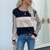 autumn leopard stitching long-sleeved round neck color matching loose t-shirt nihaostyles wholesale clothing NSDMB93682