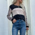 autumn leopard stitching long-sleeved round neck color matching loose t-shirt nihaostyles wholesale clothing NSDMB93682