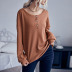 Brown Long Sleeve Buttoned Round Neck Waffle Sweater NSDMB93691