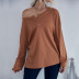 Brown Long Sleeve Buttoned Round Neck Waffle Sweater NSDMB93691