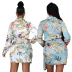Digital Print Long-Sleeved Shirt Lace-Up Dress NSZH93895