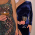 Sexy Unilateral Long-Sleeved Pleated Slit Evening Dress NSKFE93972