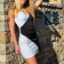 sexy V-neck black and white stitching backless irregular suspender dress nihaostyles wholesale clothing NSKFE94005