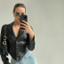 Long-Sleeved Suit Collar Slim Pu Leather Top NSSS94344