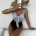 Striped Chest Hollow & Knotted One-Piece Swimwear NSFPP94501
