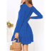 Button Pleated V-Neck Long-Sleeved Dress NSJIM96464