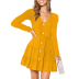 Button Pleated V-Neck Long-Sleeved Dress NSJIM96464