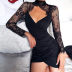 Lace Stitching Long-Sleeved V-Neck Slim Dress NSFLY87835