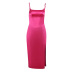 Solid Color Slim Slit Suspender Dress NSFLY87850