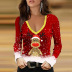 Christmas elk print off-shoulder long sleeves V-neck Top nihaostyles wholesale clothing NSXPF87953