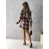 autumn and winter long-sleeved lapel plaid lace-up shirt dress nihaostyles wholesale clothing NSXIA88811