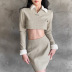 Solid Color Stitching Lapel Top Skirt NSSS94759
