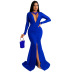 Solid Color Sexy V-Neck Slit Dress NSMYF94770