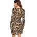 Leopard Print Deep V-Neck Knotted Open Back Long-Sleeved Dress NSJIM96458
