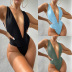 solid color deep V-neck slim open back one-piece swimsuit nihaostyles clothing wholesale NSFPP95025