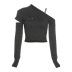 Oblique Collar Irregular Long-Sleeved Slim Knitted Sweater NSSS95032