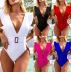 Solid Color V-Neck Belted Ruffled One-Piece Swimsuit NSCMB95364