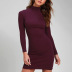 Solid Color High-Neck Long-Sleeved Dress NSAFH95440
