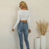solid color long-sleeved slim-fit V-neck short t-shirt nihaostyles wholesale clothing NSAFH95462