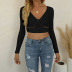 solid color long-sleeved slim-fit V-neck short t-shirt nihaostyles wholesale clothing NSAFH95462