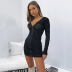 single-breasted mesh pleated V-neck dress nihaostyles wholesale clothes NSLSA95540