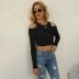 Sexy Long-Sleeved Round Neck Off-Shoulder Slim Pullover T-Shirt NSAFH95865