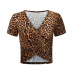 Short-Sleeved V-Neck Leopard Snake Print Short T-Shirt NSAFH95872