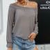 Solid Color One-Line Collar Off-Shoulder Waffle Sweater NSDMB95921