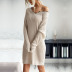 Lace Stitching V-Neck Long-Sleeved Loose Sweater Dress NSDMB95924