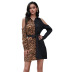 Lapel Off-Shoulder Leopard Color Matching Dress NSDMB95928