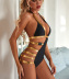 Stitching Belt Buckle One-Piece Swimsuit NSCMB96174