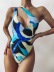 Multicolor Geometric Hollow One-Shoulder One-Piece Swimsuit NSFPP96217