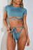 pure color short-sleeved lace bandage high waist split swimwear nihaostyles clothing wholesale NSFPP96411