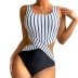 Black & White Striped One-Piece Swimsuit NSFPP96414