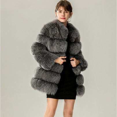 Mid-length Faux Fur Fox Fur Horizontal Striped Standcollar Coat Nihaostyles Clothing Wholesale NSXSJ96507